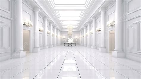 White Hallway With Columns Background 3d Render Of Big Luxurious White