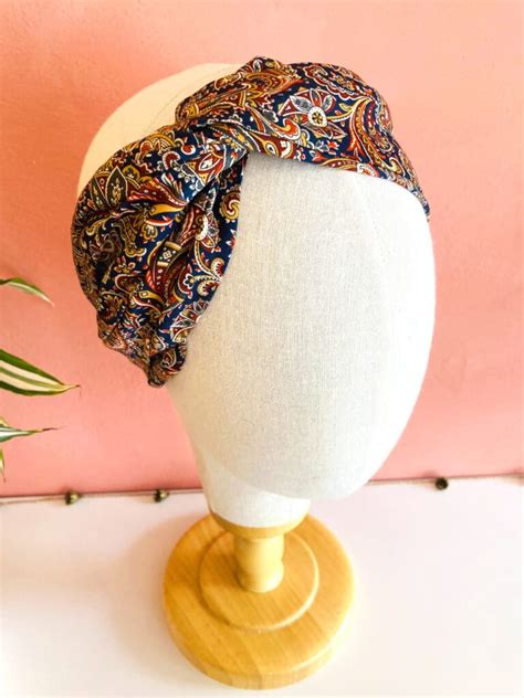 Bandeau Chimio Cachemire Bleu Atelier Foudre Turbans