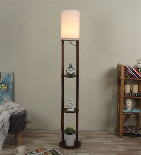 Buy Uniquely White Cotton Shade Shelf Floor Lamp With Mdf Base At