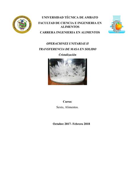 Solution Notas Sobre Transferencia De Masa En S Lidos Cristalizaci N