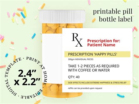 Happy Pills Chill Pill Bottle Label Novelty Fun Printable Rx