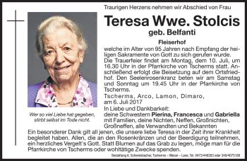 Traueranzeigen Von Teresa Stolcis Trauer Bz