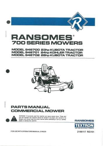 Ransomes Rotary Commercial Mower 946700 946701 And 946702 Parts Manual