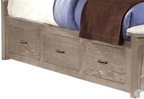 Transitions Driftwood Oak Queen Two Side Storage Upholstered Panel Bed