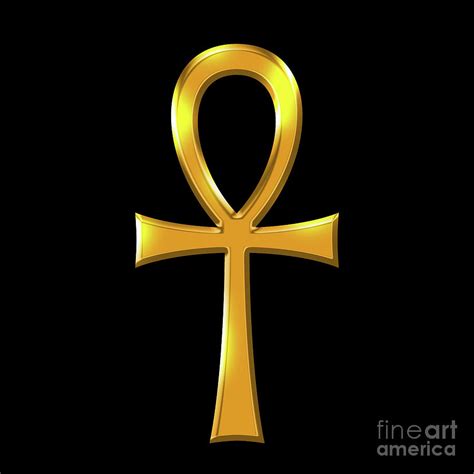 Golden Ankh Symbol The Key Of Life A Cross With Handle Over Black