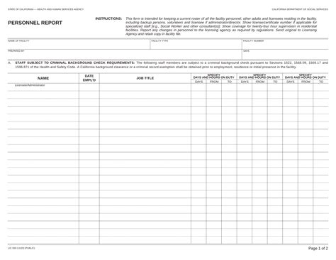 Form LIC 500. Personnel Report - California – Document Template
