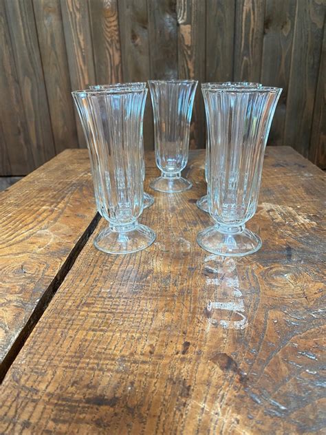 Jeanette Ribbed Pedestal Clear Glass Parfait Sundae Glasses Set Of 5 Etsy