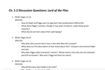 Lord Of The Flies Discussion Questions By As The Page Turns TPT