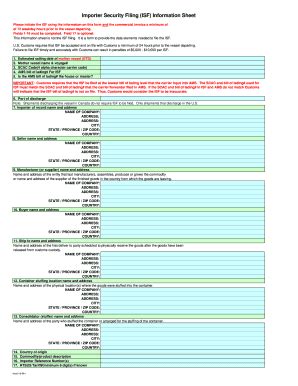 Fillable Online Importer Security Filing Isf Information Sheet Fax