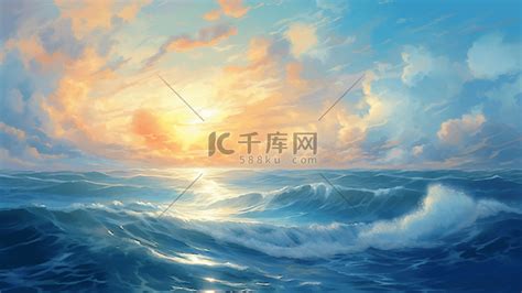 印象派油画大海风光插画图片 千库网