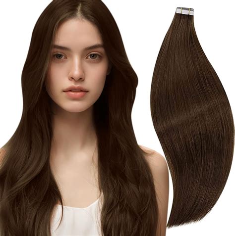 RUNATURE Extension Adhesive Cheveux Naturel Brun Remy Extension Cheveux