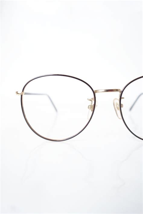 Wire Rim Round Womens Eyeglasses Vintage Glossy Black Round And Gold