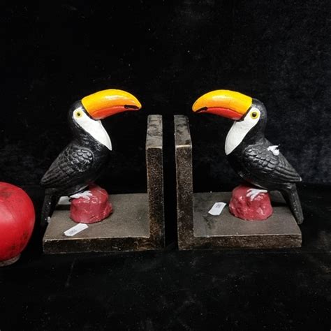 Vibrant Pair Of Guinness Toucan Bookends Handcrafted From Metal And