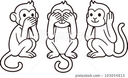 Three Wise Monkeys Line Drawing Stock Illustration Pixta