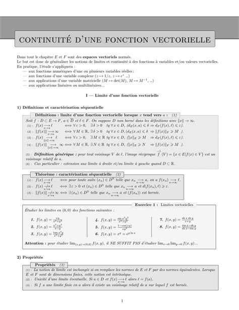 Continuité D`une Fonction Vectorielle