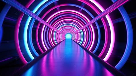 3d Rendering Of Underground Tunnel With Radiant Blue And Pink Neon