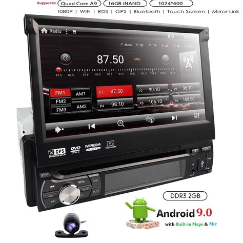 Single 1 Din 7 Android 9 0 GPS Flip Car Stereo Radio Player Touch