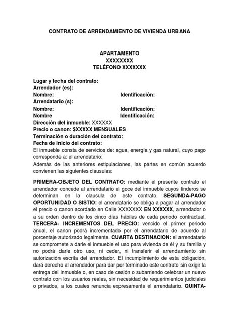 Contrato De Arrendamiento De Vivienda Urbana Pdf Alquiler Pagos