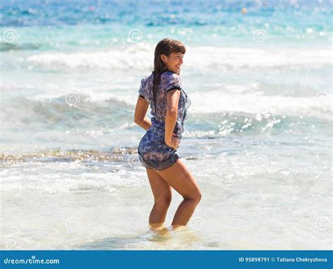 Summer Outdoor Style Beach Sea Vacation Portrait Of Hot Tanned