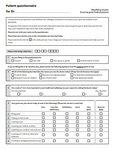 Free 36 Patient Questionnaire Samples In Pdf Ms Word