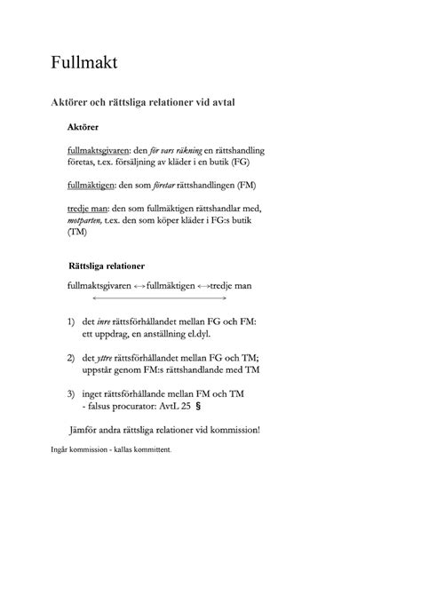 Fullmakt Fullmakt Aktörer Och Rättsliga Relationer Vid Avtal