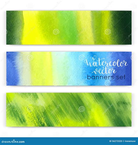 Watercolor Hand Painted Banners Set Stock Illustration Illustration