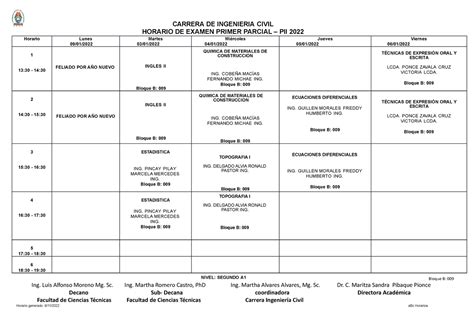 Horario DE Examen 1 Studocu