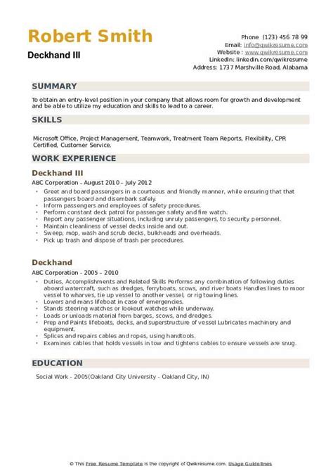 10 Deckhand Resume Samples And Templates For 2025