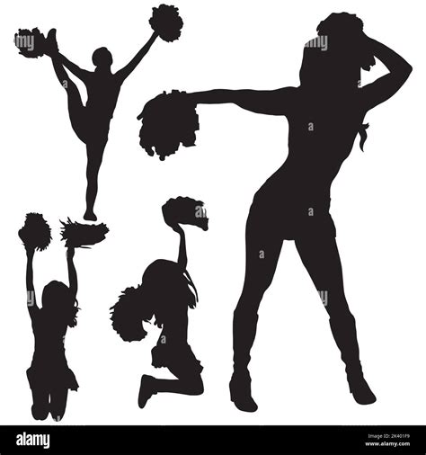 Vector Set Of Girl Cheerleader Silhouettes Illustration Isolated On