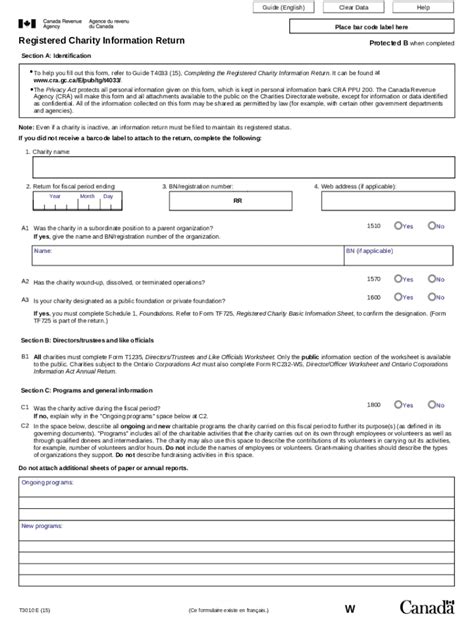 Fillable Online Registered Charity Information Return T3010 Fill 15epdf Fax Email Print