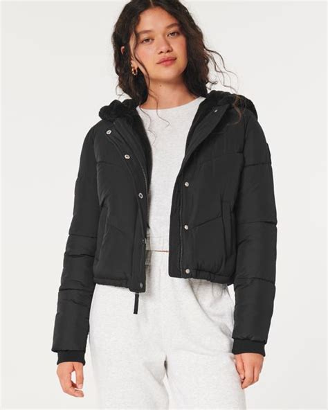 Hollister Ultimate Faux Fur Lined Hooded Puffer Jacket In Black Lyst Uk