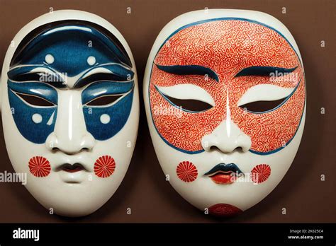 Máscara de teatro kabuki tradicional japonesa pintada de cerámica