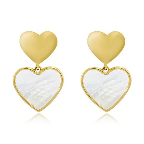 Shell Double Heart Stud Earrings Wholesale Fashion Jewelry | JR Fashion Accessories