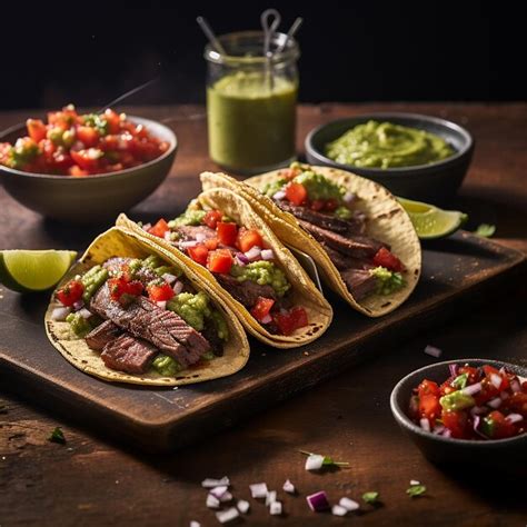 Premium Ai Image Sizzling Grilled Beef Tacos Fresh Guacamole And