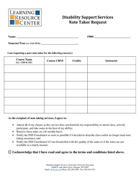 Fillable Online Notetaker Request Form Student Disability Services