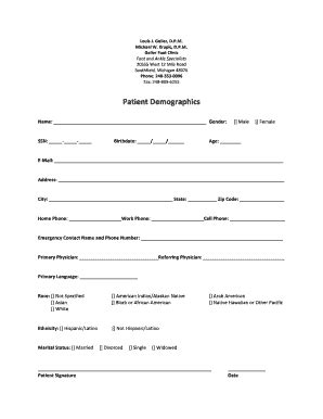 Fillable Online Patient Demographics Southfield Mi Podiatrist Fax