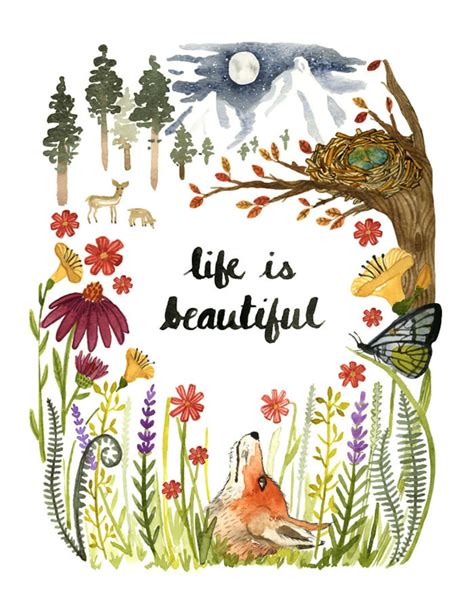 Life is Beautiful Art Print, Watercolor Wall Art, Adventure, Woods ...