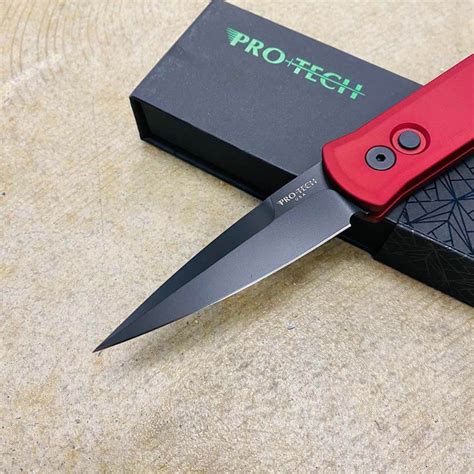 Protech 721 Red Godson 315 Solid Red Handles Black Blade Plain Edge