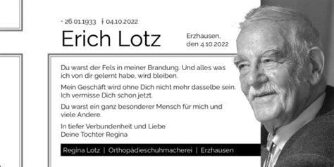 Traueranzeigen Von Erich Lotz Vrm Trauer De