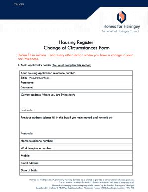 Fillable Online Haringey Gov Housing Register Change Of Circumstances