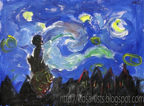 Kids Artists: Starry night, like Vincent van Gogh