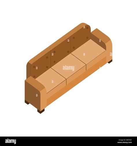 Long Leather Brown Couch D Isometric Furniture Vector Illustration