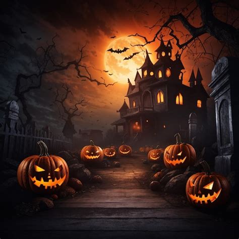 Halloween scene horror background design with devil pumpkins wallpaper generated by AI | Premium ...