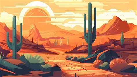 Desert Sky Stones Sand Background Desert Illustration Cactus