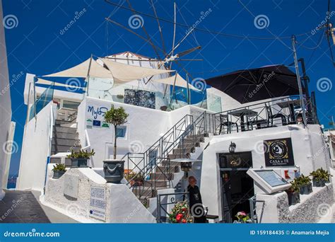 One Of The Beautiful Cafes And Restaurants In Fira At Santorini Island