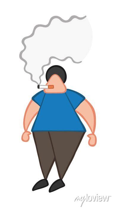 Vector Cartoon Man Standing And Smoking Cigarette Posters For The Wall