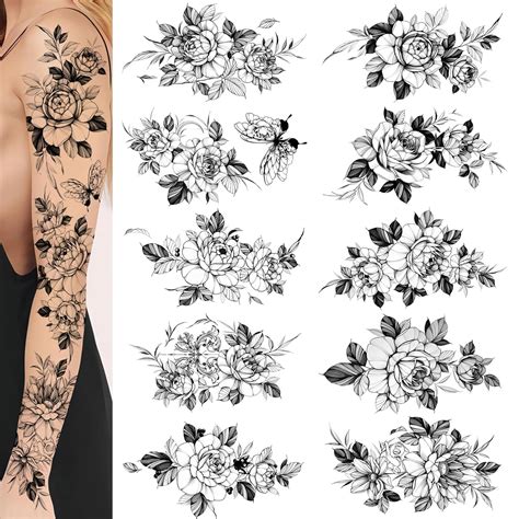 Tatuajes Florales Grandes Exquisitos Tatuajes Temporales Para Mujeres