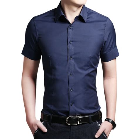 Mens 100 Cotton Short Sleeve Shirt Men Solid Slim Fit Button Down