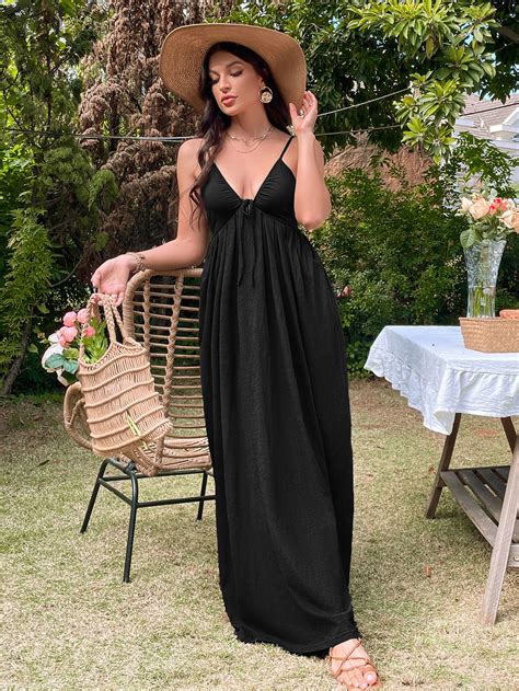 SHEIN VCAY Robe longue à fines brides à nœud à épaule nouée Mode en