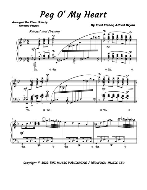 Peg O My Heart Arr Timothy Stapay Sheet Music Fred Fisher Piano